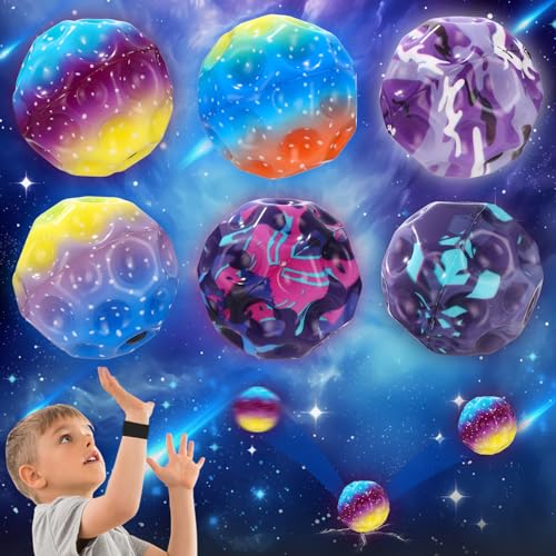 LEAZZLE 6 Stück Astro Jump Ball mit Schnur,Moon Ball Original,Sprünge Gummiball,Mini Bouncing Ball,Globe Jump Ball für Kids Party Gift,Interaktives Spielzeug Stressabbau für Kinder Im Freien von LEAZZLE