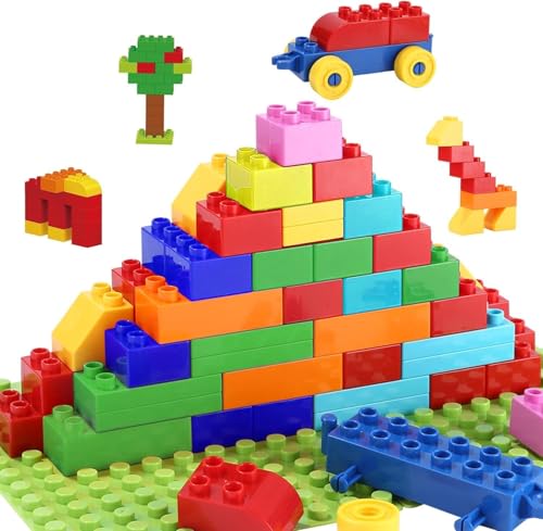 LEAZZLE Große Bausteine Set,Kompatibel mit duplo Bausteine,für Kleinkinder ab 2 Jahren mit Steinebox,Bunte Grundbausteine für Kreatives Spielen, Lernspielzeug,76 Pcs von LEAZZLE