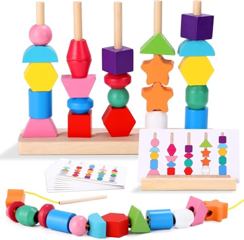 LEAZZLE Montessori Spielzeug ab 3 4 5 Jahre,2 in 1 Holzspielzeug Sortierspiel Spielzeug für Kinder, Holz Stapelspiel Feinmotorik Motorikspielzeug Lernspiele Geschenk für Baby Junge Mädchen von LEAZZLE