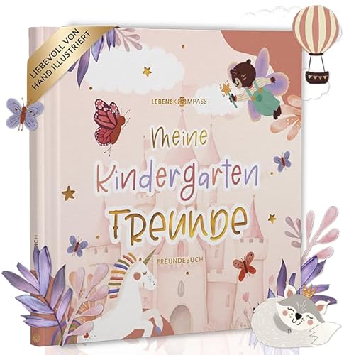 LEBENSKOMPASS Freundebuch Kindergarten Einhorn - Freundschaftsbuch mit handillustrierten Charakteren - liebevoll gestaltetes Kindergarten Freundebuch für Deine ersten Freunde von LEBENSKOMPASS