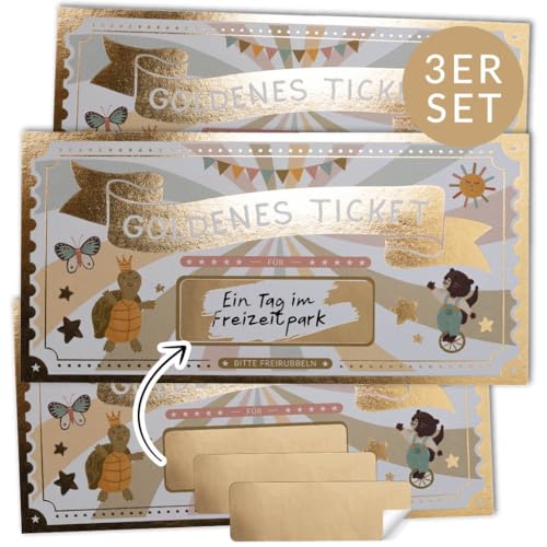 LEBENSKOMPASS Goldenes Ticket Kinder als besondere Geschenkidee - Set aus 3 Tickets von LEBENSKOMPASS