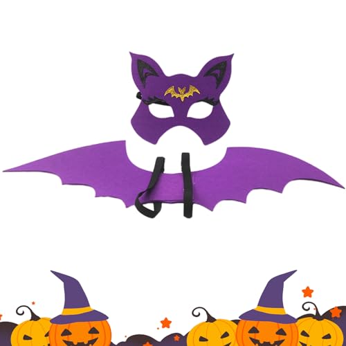 Halloween Fledermaus Kostüm mit Kostüm Fledermaus und Fledermausflügel Fledermaus Kostüm Kinder Set Fledermausflügel Mädchen für Kinder Halloween Karneval Fasching Maskerade (Lila) von LEBKFT