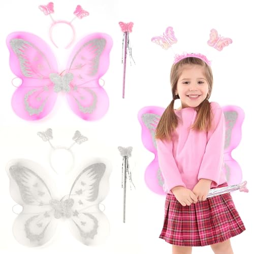LEBKFT 2 Sets Feenflügel für Kinder, Flügel-Set mit Feenstab und Schmetterlings-Stirnband, geeignet für Geburtstags- und Halloween-Motto-Party-Verkleiden mit Engel-Prinzessinnen-Outfit (Rosa und Weiß) LEBKFT 2 Sets Feenflügel für Kinder, Flügel-Set mit Feenstab und Schmetterlings-Stirnband, geeignet für Geburtstags- und Halloween-Motto-Party-Verkleiden mit Engel-Prinzessinnen-Outfit (Rosa und Weiß) von LEBKFT