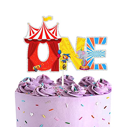 Circus Carnival One Cake Topper, buntes Clown-Schild, Baby 1st Kuchen Dekoration – Baby First Birthday Party Favor – ein kleines Baby auf dem Weg Kuchendekoration von LECAKTO