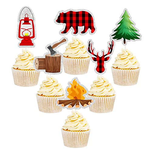 Holzfäller-Cupcake-Topper, Büffelkariert, Baby-Bär, Dessert-Topper – Lagerfeuer, Holzfäller-Mottoparty-Dekoration – Jungen-Holzfäller-Party-Dekoration von LECAKTO