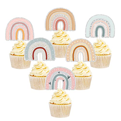 LECAKTO Boho Regenbogen Cupcake Topper, Boho Regenbogen Baby erster Geburtstag Cupcake Dekor - Regenbogen Babyparty Hochzeit Party Dekoration von LECAKTO