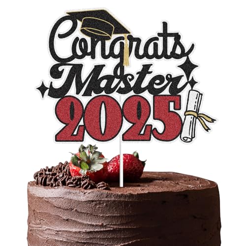 Tortenaufsatz "Congrats Master 2025", Mastered It Happy Master Degree Cake Decor,Congrats Grade Class of 2024 Graduation Party Dekorationen (rot) von LECAKTO