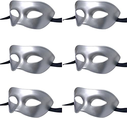 LECMACY Maskerade-Maske für Männer und Frauen, venezianisches Rom, halbes Gesicht, Augenmasken, Mardi Gras, Kostüm, Mottoparty, Cosplay-Set, Einheitsgröße (Silber - 6 Stück) von LECMACY