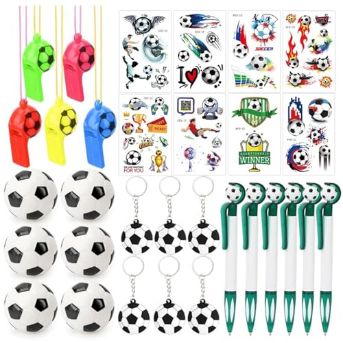 LEEINTO Fußballtasche Stilvoll Dekorieren Mit Einladungskarten Füllmaterial Taschen Armbändern Pfeifen Und Temporären Aufklebern Geburtstagswerkzeug Fußball Schlüsselanhänger Für Jungen Fußball von LEEINTO