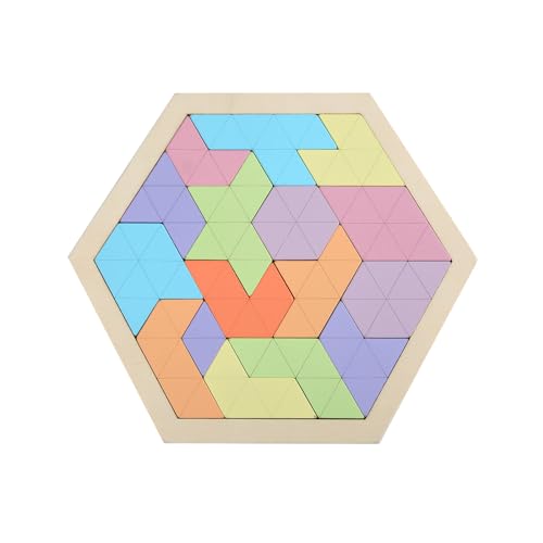 LEEINTO Holz Sechseck Puzzle Tangram Teaser Block Spielzeug Logik Spiel STEM Montessori Geschenk Für Kinder Erwachsene Alle Altersgruppen Holz Sechseck Puzzle von LEEINTO