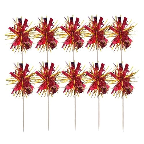 10 Stück glitzernde Folien-Feuerwerk-Cupcake-Topper für Geburtstag, Hochzeit, Abschlussfeier, Party (Rotgold) von LEEMASING