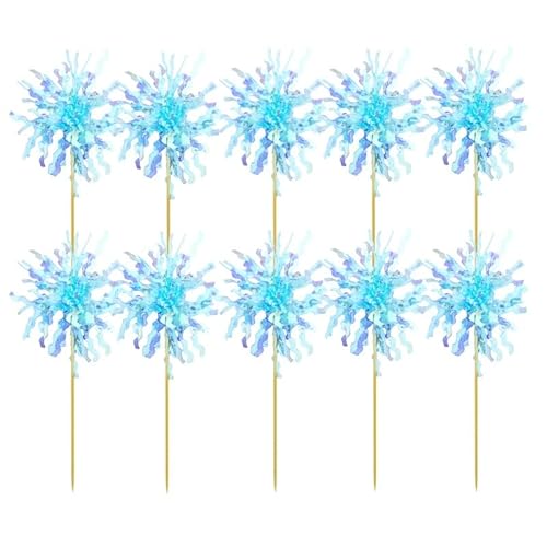 10 Stück glitzernde Folien-Feuerwerk-Cupcake-Topper für Geburtstag, Hochzeit, Abschlussfeier (blau) von LEEMASING