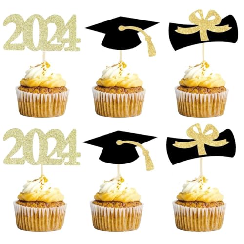 48 Stück 2024 Graduation Cupcake Topper Klasse of 2024 Graduation Cake Toppers für Party Kuchen Dekorationen Supplies von LEEMASING