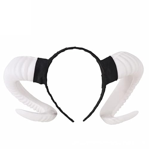 LEEMASING Halloween Gothic Teufel Stirnband Schafhorn Haarband Cosplay Zubehör für Party Dekoration Cosplay Kostüm Kopfbedeckung (Weiß) von LEEMASING