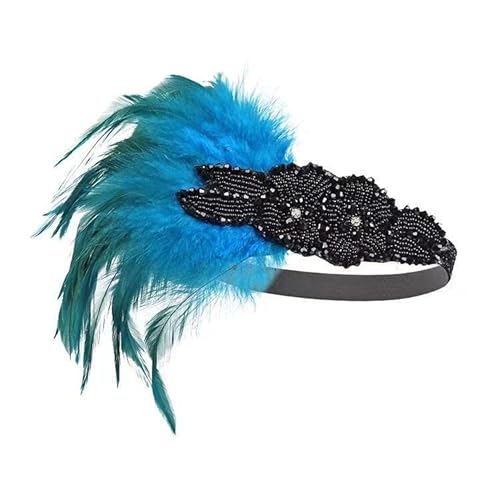 LEEMASING 1920er Vintage Kopfschmuck Feder Flapper Stirnband Great Gatsby Kopfschmuck Abschlussball Party für Halloween Hochzeit Geburtstag Party (Blau) von LEEMASING