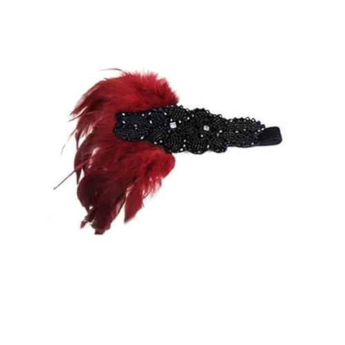 LEEMASING 1920er Vintage Kopfschmuck Feder Flapper Stirnband Great Gatsby Kopfschmuck Abschlussball Party für Halloween Hochzeit Geburtstag Party (Weinrot) von LEEMASING