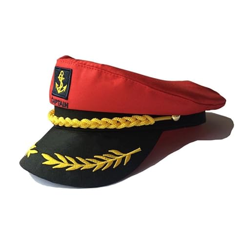 LEEMASING Erwachsene Seemann Schiff Boot Kapitän Hut Marine Marines Admiral Cap Cosplay für Männer Frauen Kostüm (Rot) von LEEMASING