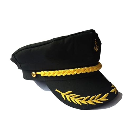 LEEMASING Erwachsene Seemann Schiff Boot Kapitän Hut Marine Marines Admiral Cap Cosplay für Männer Frauen Kostüm (Schwarz) von LEEMASING