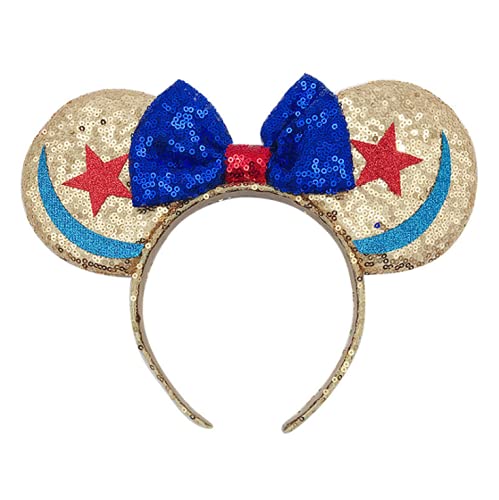 LEEMASING Glitzernde Maus Deluxe Ohren Stirnband Pailletten für Jungen Mädchen Frauen Cosplay Kostüm Prinzessin Party Geburtstag Weihnachten Party Dekorationen (Gold Blau) von LEEMASING