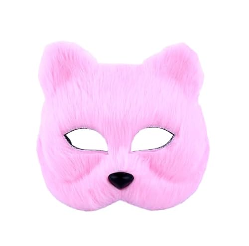 LEEMASING Pelzige Katze Maske Kunstpelz halbe Gesichtsmaske für Halloween Karneval Party Cosplay Kostüm Accessoire (Rosa) von LEEMASING