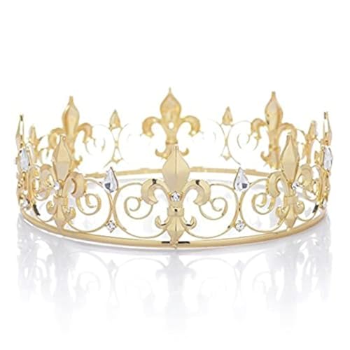 LEEMASING Royal Full King Krone Metall Kronen und Tiaras für Männer Cosplay Hochzeit Prom Party Dekorationen Krone Kopfbedeckungen Zubehör (Gold) von LEEMASING