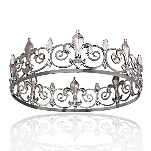 LEEMASING Royal Full King Krone Metall Kronen und Tiaras für Männer Cosplay Hochzeit Prom Party Dekorationen Krone Kopfbedeckungen Zubehör (Schwarz Weiß) von LEEMASING