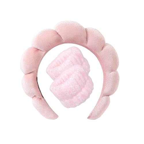 LEEMASING Spa-Stirnband, Handgelenk-Handtücher, Haarband/Armband-Set für Damen und Mädchen, Make-up, Dusche (Hellrosa) von LEEMASING