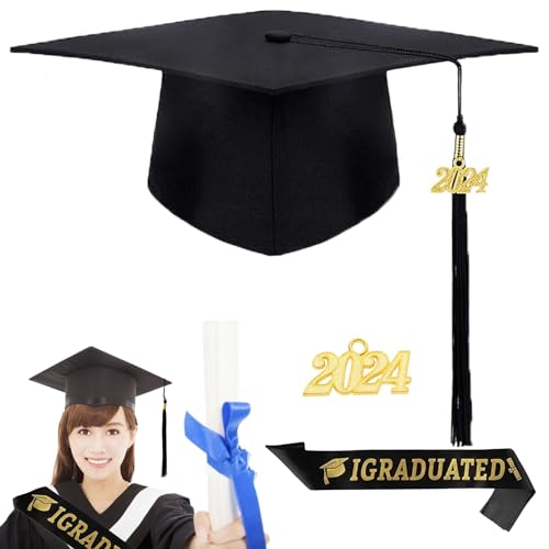 LEERMEIZI Doktorhut Set,Bachelor Hut Unisex Doktorhut Graduation Cap Verstellbar,2024 Abschluss Hut Bachelor Master,Studentenhut und Schärpe,Schärpe & Absolventenhut für Abschluss Party (A) von LEERMEIZI