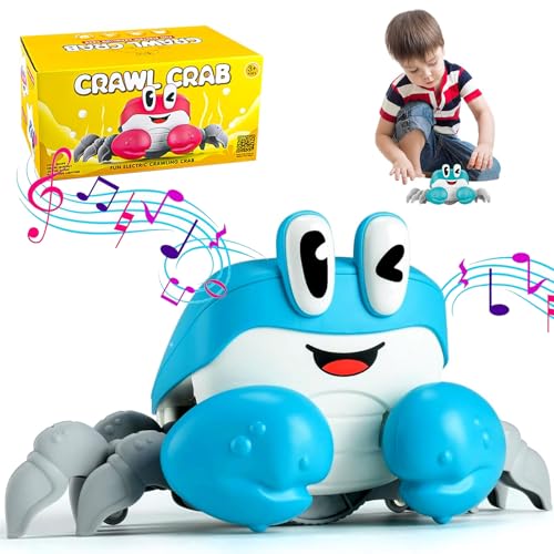 Crawling Crab Baby Toy, Beleuchtetes Kriechspielzeug für Interaktives Musikspielzeug, Krabbe Baby Spielzeug ab 1 2 3 Jahr, Kinderspielzeug ab 1-3 Jahre Junge Mädchen Geschenk für Kinder (Blau) von LEEWENYAN