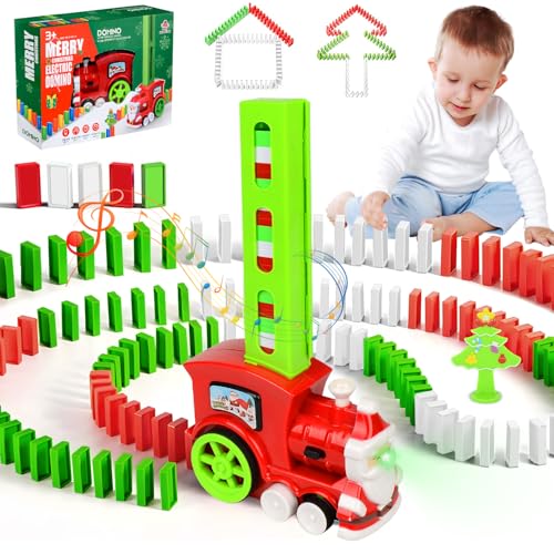 Domino Zug Spielzeug Set für Kinder, Elektrischer Zug Domino mit 120 Blöcken, Domino Spielzeug Bau und Stapeln Spielzeug Kinder Spiele für Weihnachten Geburtstag Geschenk Jungen Mädchen Alter 3-12 von LEEWENYAN