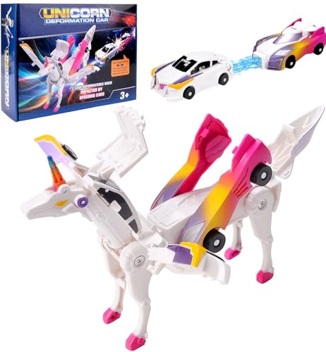 Einhorn Transform Auto Transforming Spielzeug, Kreativ Transformierendes Einhorn Autospielzeug, Kollision Deformation Kombinierter Roboter, Roboter Car Geschenk für Kinder (Rosa) von LEEWENYAN