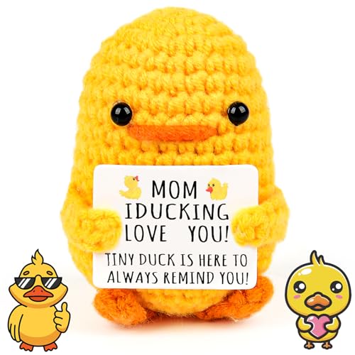 LEEWENYAN Pocket Hug Positive Ente, Kreative Strickwolle Ente Puppe, Geburtstagsgeschenk für Mama, Glücksbringer Ente Geschenke für Mama, Muttertagsgeschenke von LEEWENYAN