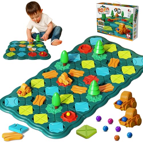 Logischer Straßenbauer für Kinder, Logik Puzzle Labyrinth Brettspiele mit Auto Zurückziehen und Murmeln, Gehirn Spiele Kinderspielzeug Geschenk für 4 5 6 7 8 Jahre alte Jungen Mädchen von LEEWENYAN