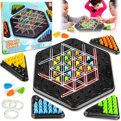 Triggle-Spiel, Interaktives Triggle Brettspiel, Dreiecksschachbrett-Strategie-Brettspiel, Triggle Spiel Gummibänder, Desktop-Brettspiel, Chain Triangle Game für Kinder, Erwachsene, Familienfeier von LEEWENYAN