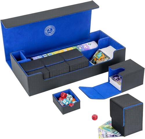 6-in-1 Kartenspiel-Box, Premium Kartenspiel-Aufbewahrungsbox mit 5 kleinen Hüllen für Kartenspiele, kompatibel mit MTG/TCG/Yugioh/Magic/Commander (Schwarz & Blau) von LEFOR·Z