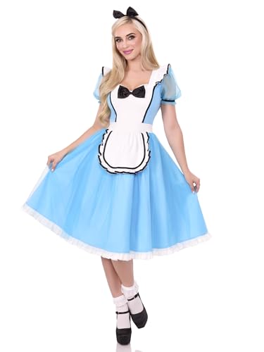 Alice Kostüm mit Rüschenbesatz und angenähter Schürze und Schleifen-Stirnband, Blau, XL Alice Kostüm mit Rüschenbesatz und angenähter Schürze und Schleifen-Stirnband, Blau, XL von LEG AVENUE