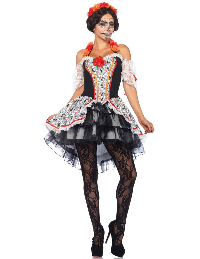 Day of the Dead Sugar Skull Plus Size Halloween-Damenkostüm schwarz-weiss-bunt von LEG-AVENUE