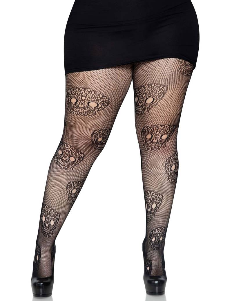 Dia de los muertos Strumpfhose in Übergröße für Frauen schwarz von LEG-AVENUE