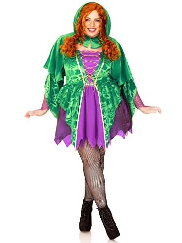 LEG AVENUE 2 PC Crafty Spellcaster, includes velvet dress with iridescent tattered skirt and net gauntlet sleeve, lace up front and jewels accents, and collared caplet with pointed hood von LEG AVENUE