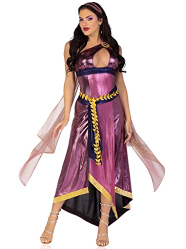 LEG AVENUE 3 PC Amethyst Goddess, includes asymmetrical shimmer dress with one-shoulder buckle accent and ribbon trim, attached iridescent draping with finger loop, gold leaf sash, and headband von LEG AVENUE