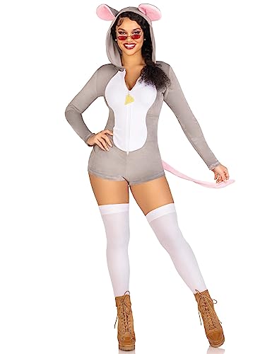 LEG AVENUE Comfy Mouse, features ultra-soft velvet plush zip up romper with cheese zipper pull, tail, and ear hood, Grau von LEG AVENUE