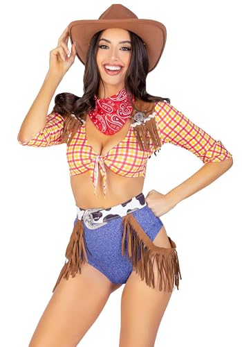 LEG AVENUE Damen 5 PC Verspieltes Cowboy Halloween Kostüm mit rotem Bandana, XS von LEG AVENUE