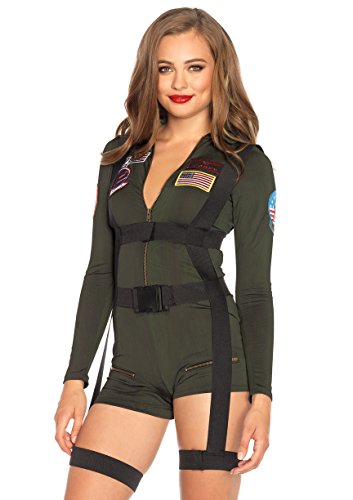 LEG AVENUE Damen Top Gun Strampler Kostüm, khaki, Small von LEG AVENUE