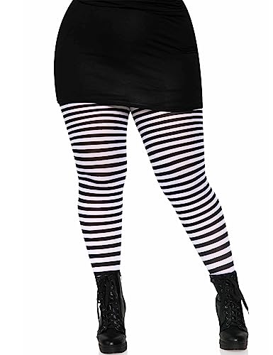 LEG AVENUE Plus Size Strumpfhose weiß-schwarz gestreift - Kostümaccessoire für Frauen (Plus Size) zu Halloween oder Gothic-Mottopartys - Locker, 60% Polyester / 40% Nylon, XXXL/XXXXL von LEG AVENUE