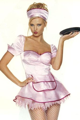 Leg Avenue - 2-Teiler Diner Girl Kostüm mit Haarreifen und Bügel-Schürzenkleid - M - Rosa - 83016 von LEG AVENUE