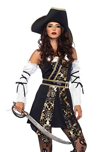 Leg Avenue 85563 4 teilig Set Meer Seeräuber, Damen Karneval Kostüm Fasching, L, schwarz/gold von LEG AVENUE