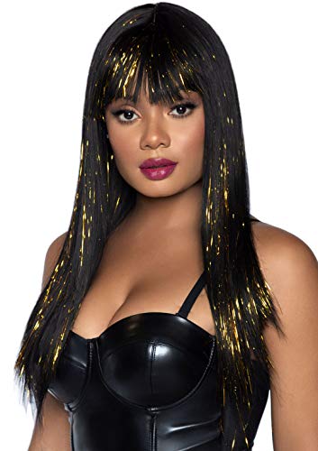 Leg Avenue Long bang wig with tinsel Perucke black, gold One Size von LEG AVENUE