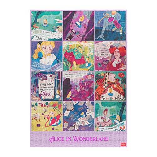 Legami-Puzzle mit 1000 Teilen, mit Anleitungsposter und Stoffumschlag, Brettspiel, in plastifizierter Pappe und Stoff, Alice in Wonderland Thema, 68 x 48 cm von LEGAMI