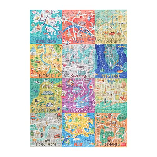 LEGAMI PUZ0006 Puzzle mit 1000 Teilen, 48 x 68 cm, Motiv: Cities, Brettspiel, Matte Oberfläche, auch auf der Rückseite Bedruckt, inklusive Poster und Stoffbeutel von LEGAMI