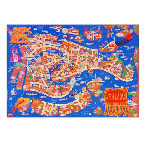 Legami-Puzzle mit 1000 Teilen, mit Anleitungsposter und Stoffumschlag, Brettspiel, in plastifizierter Pappe und Stoff, Venezia Thema, 68 x 48 cm von LEGAMI